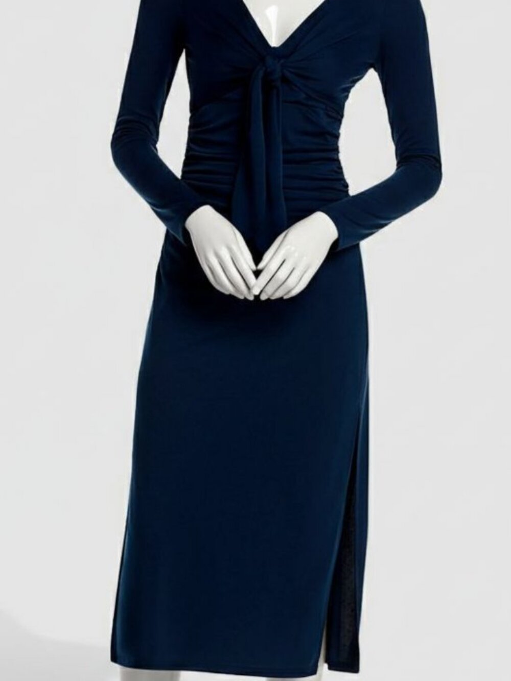 Cinq a Sept Women's Blue Brenna Tie V Neck Pullover Front Midi Dress Size 8